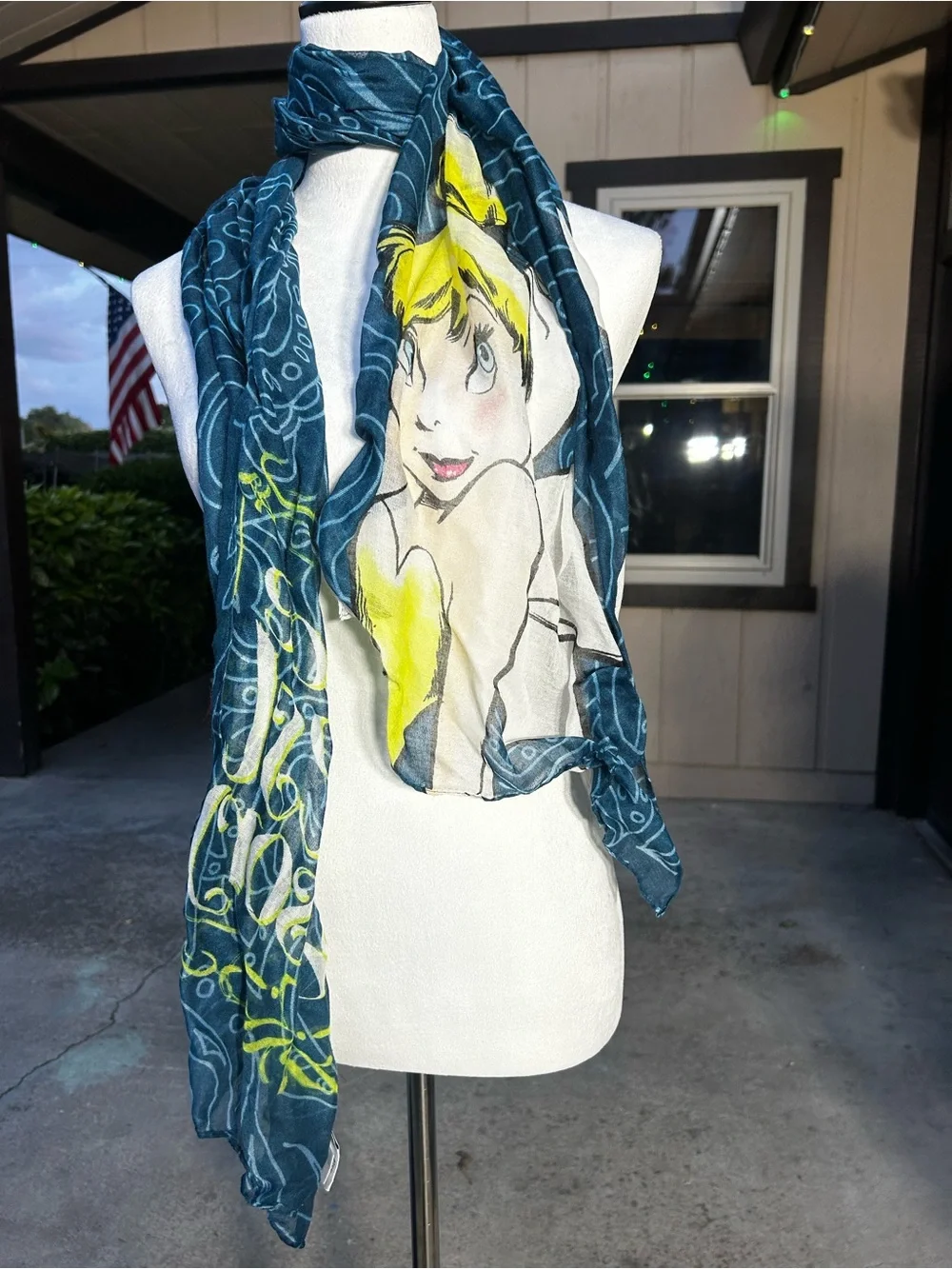 Disney parks lightweight Teal and‎ tinkerbell Print Scarf